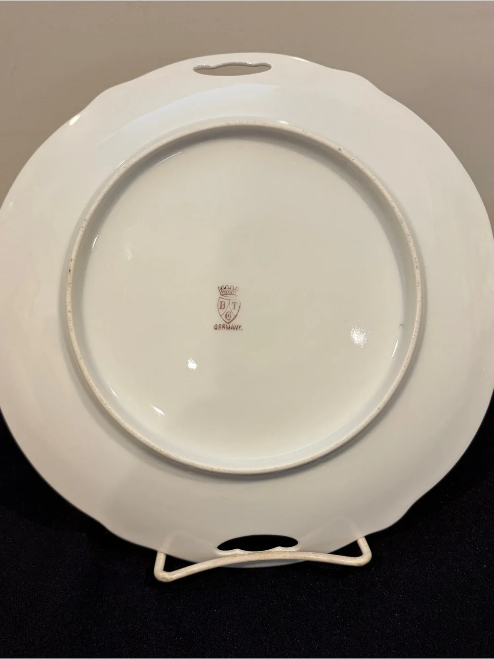 Antique German Porcelain Cake Plate Hand Painted Flowers 9.25” With Handles